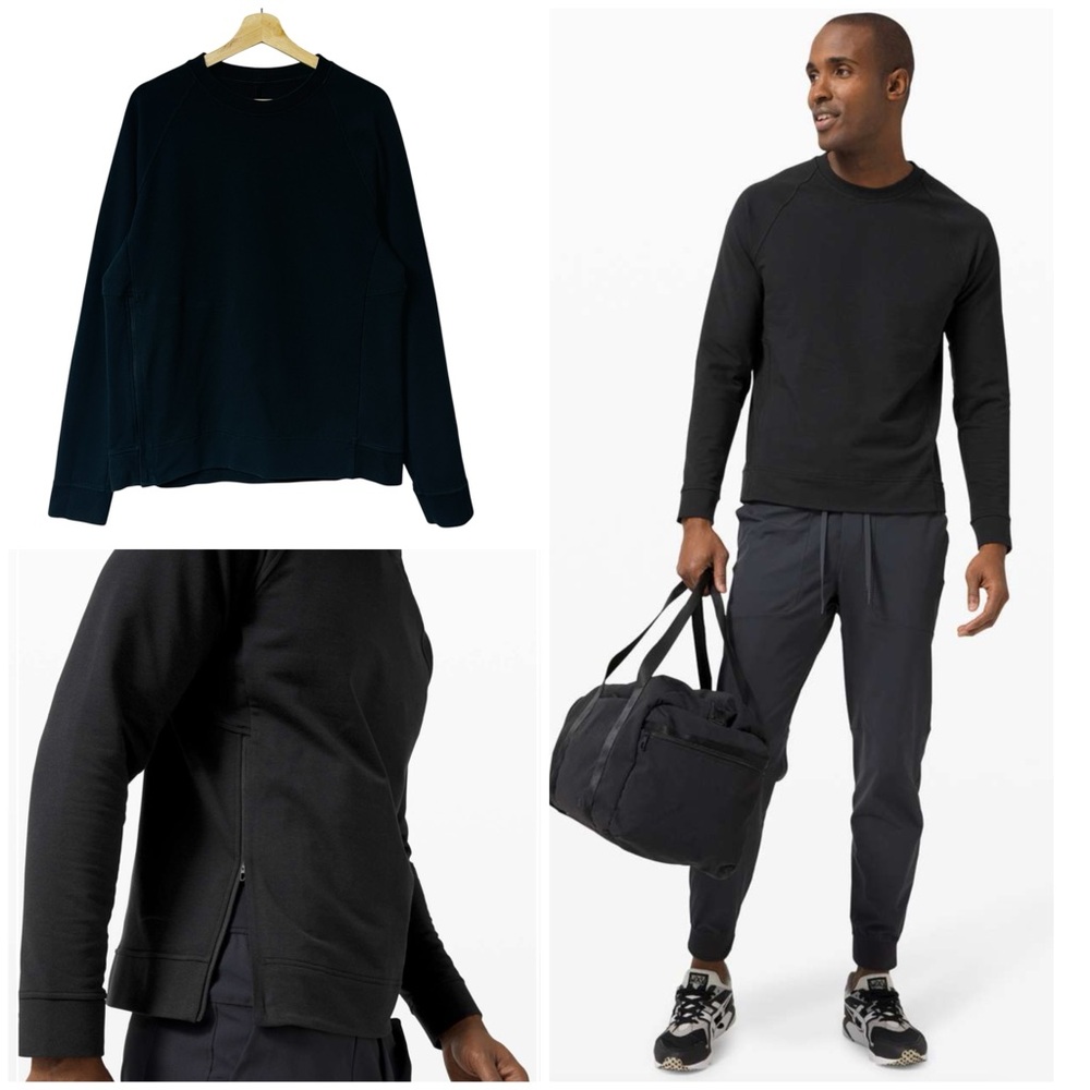 Lululemon City Sweat Crew Neck Soft Stretch French Terry Side Front Pocket Black